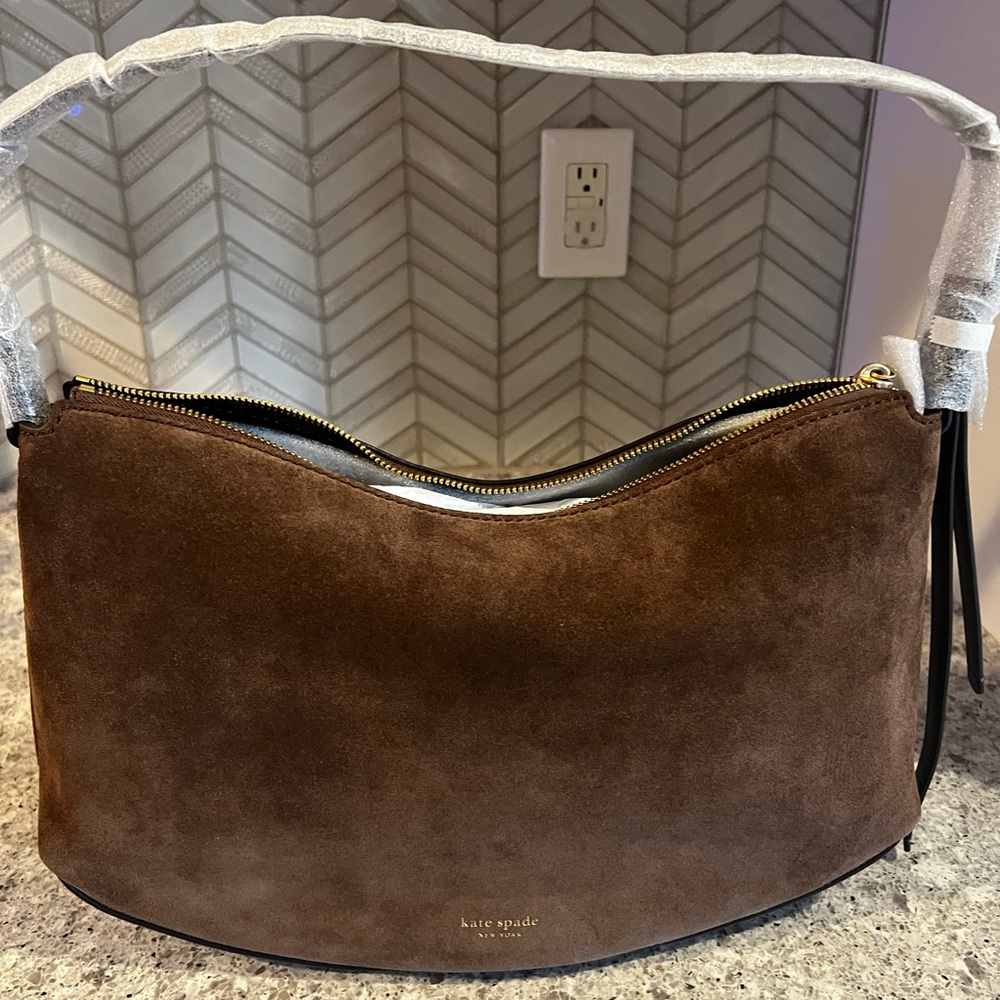 Kate Spade Large Loop Shoulder Bag Brown Suede Hot Chocolate - Picture 9 of 9